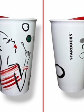 Starbucks Girl Blowing Bubbles 12oz Ceramic Coffee Mug Tumbler with Lid